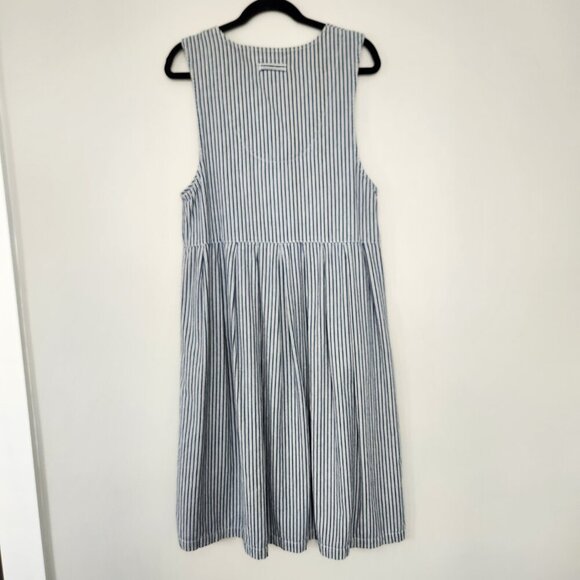 Bryn Connelly Jumper Dress Size 12 Petite Blue White Stripe Modest Long Pockets - Picture 6 of 7